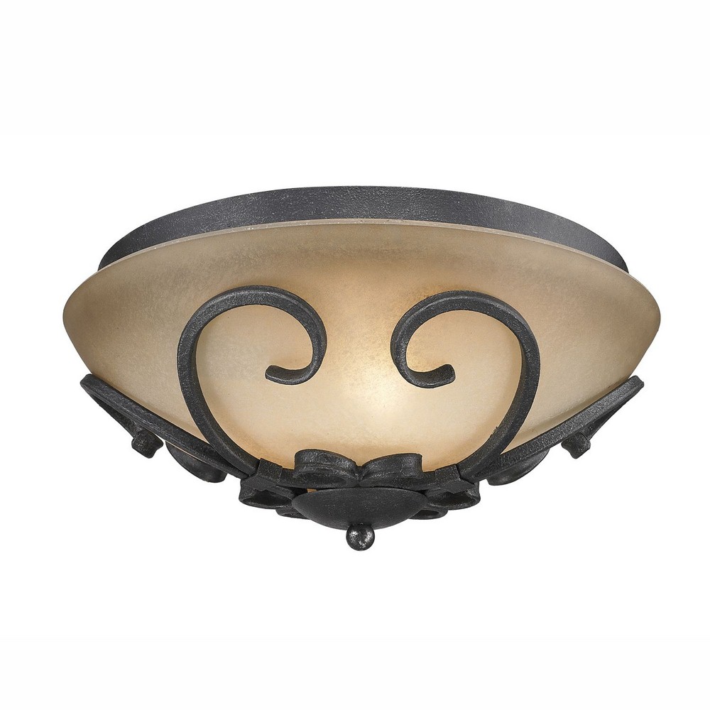 Golden Lighting-1821-FM BI-Madera - 3 Light Flush Mount in Variety of style - 6 Inches high by 13 Inches wide   Black Iron Finish with Toscano Glass